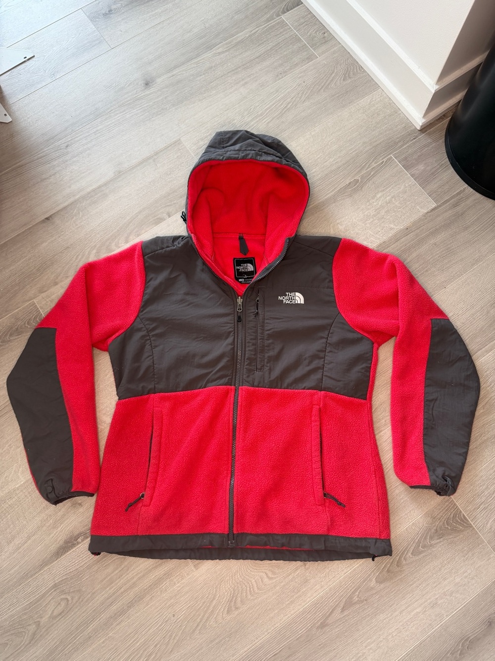 The North Face Polartec Recycled Fleece Hoodie Jacket Raspberry Red Wmns L